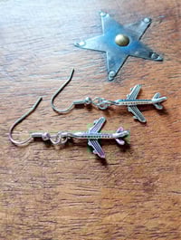 Image 2 of Silver Aeroplane Charm Earrings, Pierced or Clip On