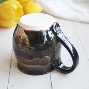 Image of Handmade Pottery Mug in Brown and Black Rustic Glazes, 15 oz. Ceramic Coffee Cup Made in USA