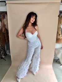 Image 3 of White Sequin Feather Iridescent Trousers