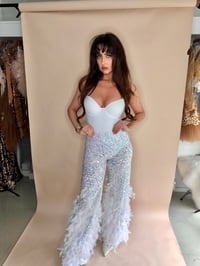 Image 4 of White Sequin Feather Iridescent Trousers