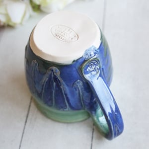 Image of Blue and Green Pottery Mug with Dripping Glazes, 16 oz. Coffee Cup, Handmade in USA