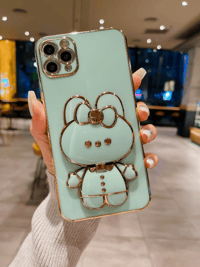 Image 1 of Cartoon Rabbit Electroplated Tpu Mirror Stand Phone Case Compatible With Samsung