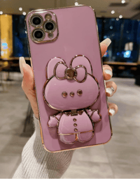 Image 2 of Cartoon Rabbit Electroplated Tpu Mirror Stand Phone Case Compatible With Samsung