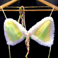 Image 1 of Yellow and Lime Faux Fur Beaded Sealuxe Bikini Top