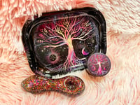 Image 1 of  3 Piece Tree Of Life Metal Rolling Tray And Grinder Set