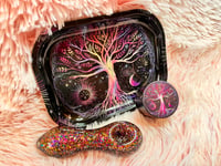 Image 3 of  3 Piece Tree Of Life Metal Rolling Tray And Grinder Set