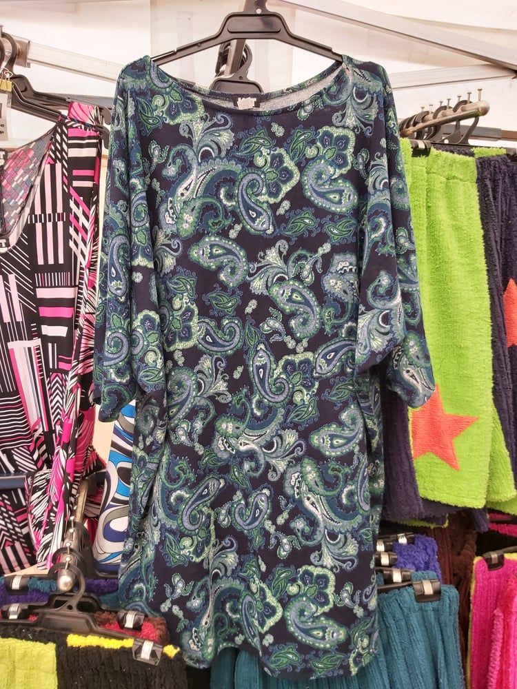 Image of Batwing oversize dress - blue/green paisley