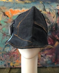 Image 1 of H.O.D. Reversible Indigo Engineered Denim Panel Crown, Reverse Side With Leather & Wool 