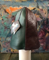 Image 1 of H.O.D. 4 Panel Leather Dome Bucket Hat, With Green, Brown, & Charcoal Grey Leather    