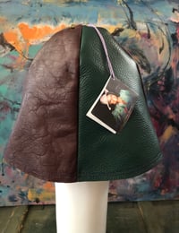 Image 2 of H.O.D. 4 Panel Leather Dome Bucket Hat, With Green, Brown, & Charcoal Grey Leather    