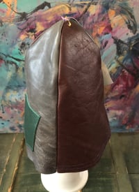 Image 3 of H.O.D. 4 Panel Leather Dome Bucket Hat, With Green, Brown, & Charcoal Grey Leather    
