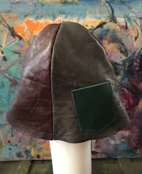 Image 4 of H.O.D. 4 Panel Leather Dome Bucket Hat, With Green, Brown, & Charcoal Grey Leather    