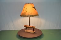 Image 6 of  Field Drag Beam Table Lamp, Weathered Wood Farm Harrow, Upcycled 1950 Agri Desk Light, #820
