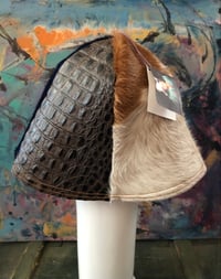 Image 2 of H.O.D. 4 Panel Leather Dome Bucket Hat With Cow Hide,  Pony Hair & Croc Leather