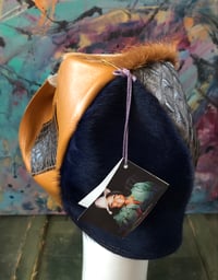Image 4 of H.O.D. 4 Panel Leather Dome Bucket Hat With Cow Hide,  Pony Hair & Croc Leather