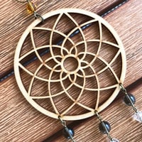 Image 3 of Decorative Natural Wooden Mandala Hanger with Clear and Brown Glass Beads and Brass Charms