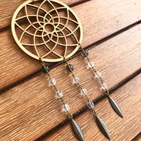 Image 4 of Decorative Natural Wooden Mandala Hanger with Clear and Brown Glass Beads and Brass Charms