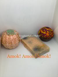 Image 1 of Amok! Amok! Amok! Trio Gift Set Hocus Pocus Halloween Handmade Bathbomb Body Scrub Vegan