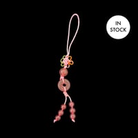 Image 1 of Strawberry Aventurine Energy Lucky Coin Phone And Bag Charm Pink Cord