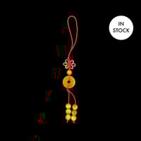 Image 1 of Yellow Jade and Tigers Eye Energy Lucky Coin Phone And Bag Charm Red Cord