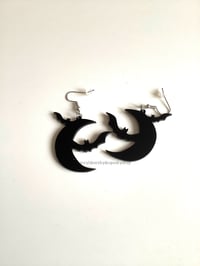 Image 2 of Bat Moon Earrings Acrylic Halloween Jewellery Handmade Horror Spooky