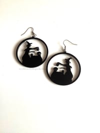 Image 1 of Witch Skull Earrings Acrylic Handmade Jewellery Halloween Horror Spooky