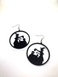 Image 2 of Witch Skull Earrings Acrylic Handmade Jewellery Halloween Horror Spooky