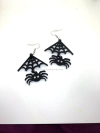 Image 1 of Spider Web Earrings Acrylic Jewellery Handmade Halloween Horror Spooky 