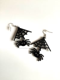 Image 2 of Spider Web Earrings Acrylic Jewellery Handmade Halloween Horror Spooky 