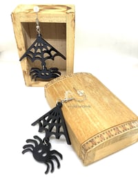 Image 3 of Spider Web Earrings Acrylic Jewellery Handmade Halloween Horror Spooky 
