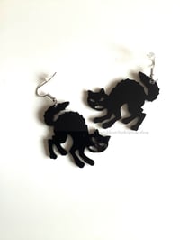 Image 1 of Black Cat Earrings Acrylic Earrings Handmade Jewellery Halloween Horror Spooky 