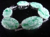 Image 1 of Edwardian 9ct large natural jade bracelet with concealed garnet clasp