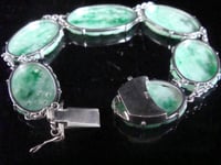 Image 5 of Edwardian 9ct large natural jade bracelet with concealed garnet clasp