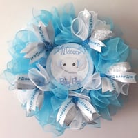 Image 3 of Handmade New Boy Announcement Wreath,Nursery Wall Decor, Deco Mesh Baby Welcome Wreath