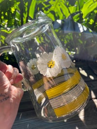 Image 2 of Retro Glass Pitcher - Pokee' White and Yellow Flower 