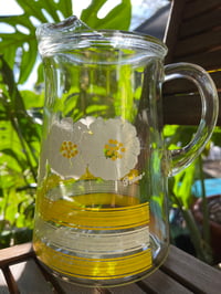 Image 1 of Retro Glass Pitcher - Pokee' White and Yellow Flower 