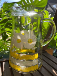 Image 4 of Retro Glass Pitcher - Pokee' White and Yellow Flower 