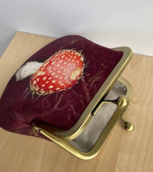 Image of Fly agaric, LARGE velvet kisslock purse with plant-dyed lining