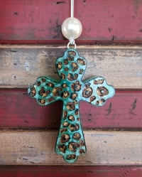 Image 1 of Medium leopard cross car freshie- vanilla berry flirt