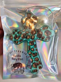 Image 4 of Medium leopard cross car freshie- vanilla berry flirt