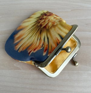 Image of Coltsfoot flower, velvet kisslock coin purse with plant-dyed lining