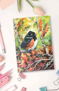 Image 1 of Notecard of Spotted Autumn - a spotted towhee card