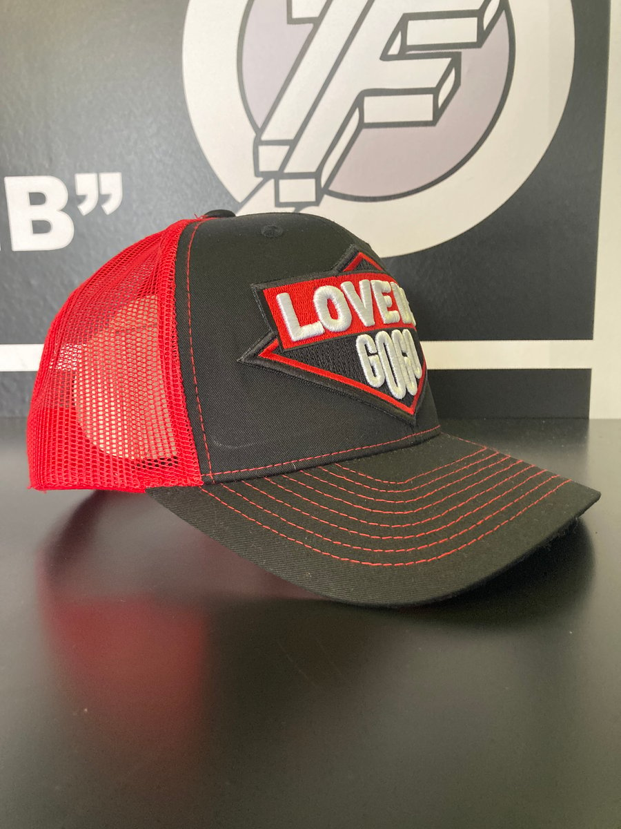 Image of LOVE DC GOGO (Extremely Limited Edition) RED/BLACK Trucker Hat