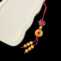Image 3 of Yellow Jade and Tigers Eye Energy Lucky Coin Phone And Bag Charm Red Cord