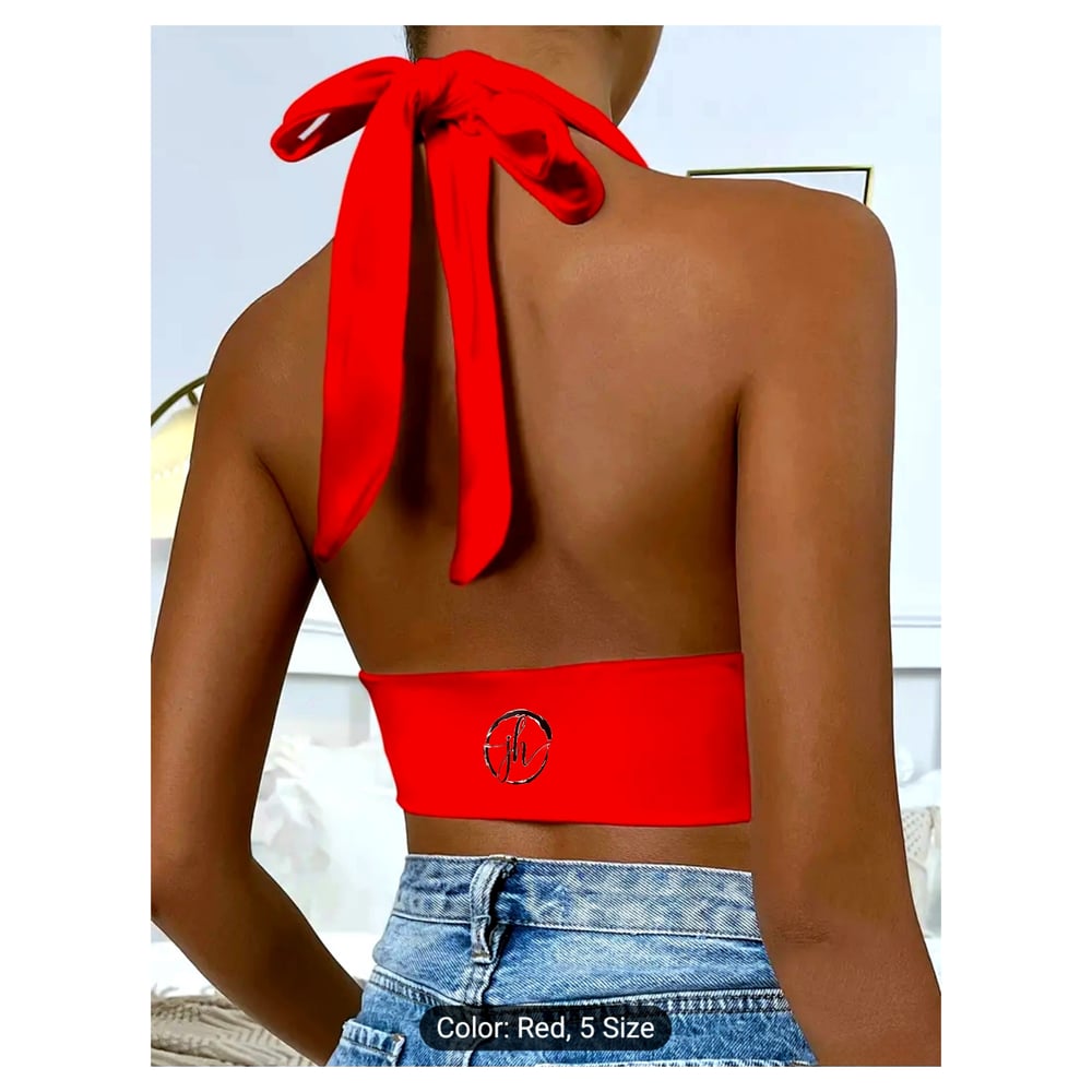 JH Brand Womens Cotton/Polyester Tie Up Halter Top