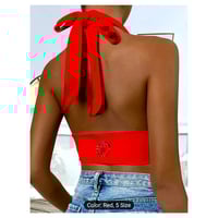 Image 2 of JH Brand Womens Cotton/Polyester Tie Up Halter Top
