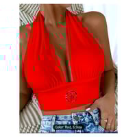 Image 3 of JH Brand Womens Cotton/Polyester Tie Up Halter Top