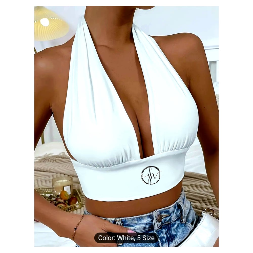 JH Brand Womens Cotton/Polyester Tie Up Halter Top