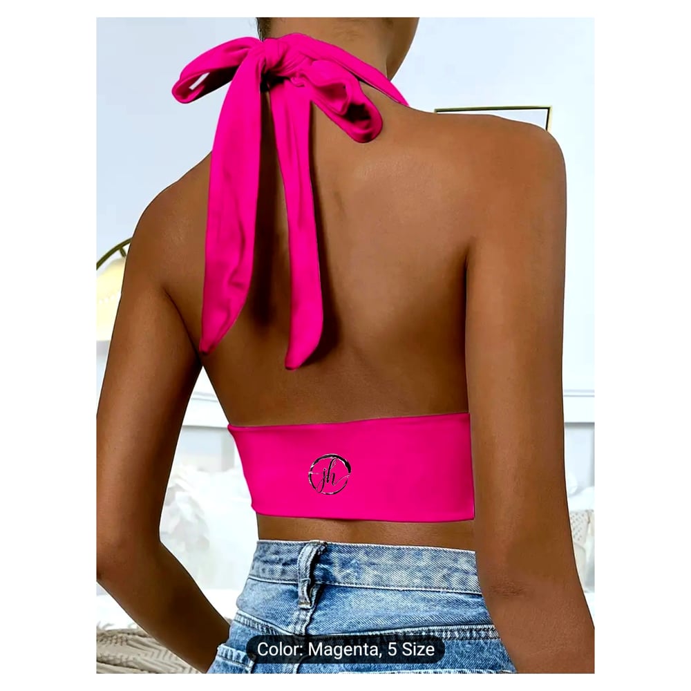 JH Brand Womens Cotton/Polyester Tie Up Halter Top