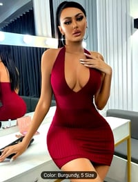 Image 1 of JH Brand Sleeveless Maroon Ribbed Body Contour Evening Dress